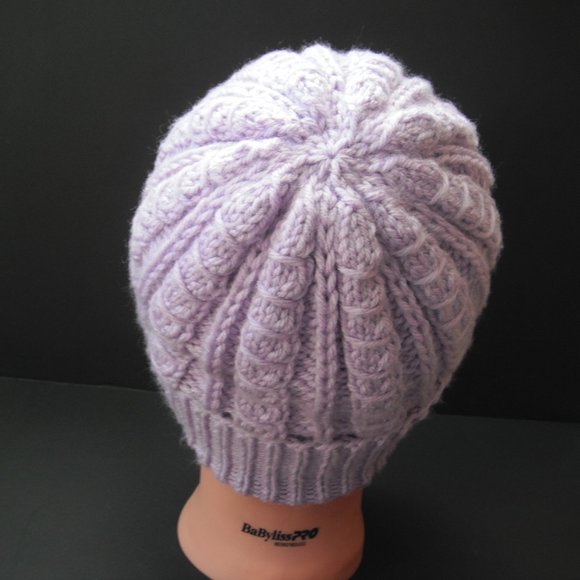 Hand Knitted Hat Toque Adult Size-M-L Acrylic Color Lilac - 029 Hand knit by me - Picture 5 of 8